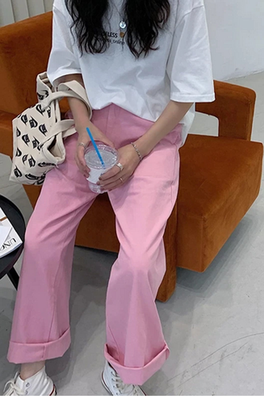 High Waist Solid Sweet Pink Pants