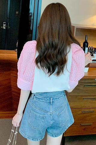 Puff Sleeve Floral Collar Blouse Shirt