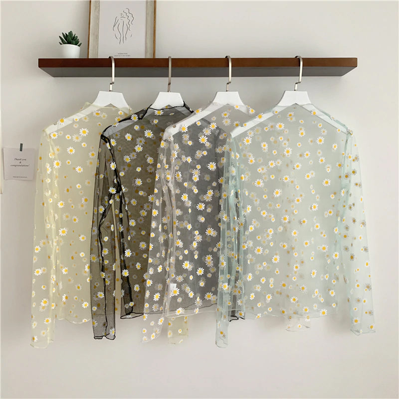 Blusa de manga larga con estampado floral de malla 