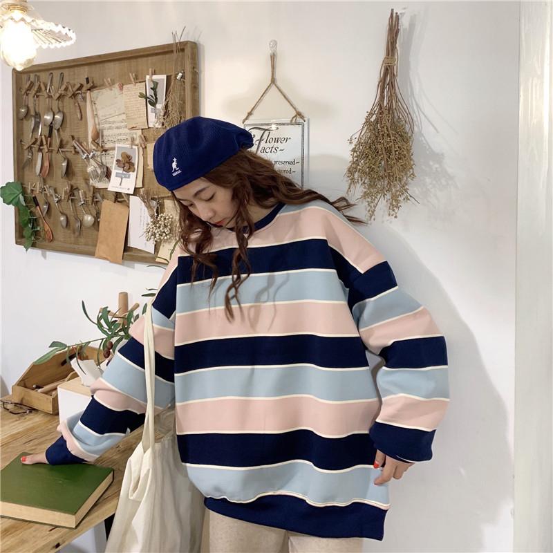 Long Sleeve Striped Loose O-Neck Sweater