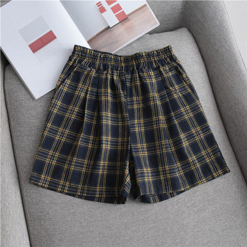 Elastic Waist Casual Plaid Shorts Pants