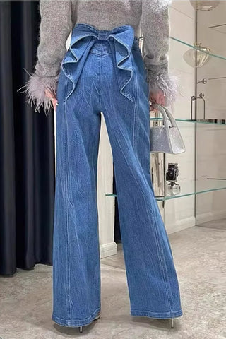 Big Bow Ruffles Design Loose Jeans Pants