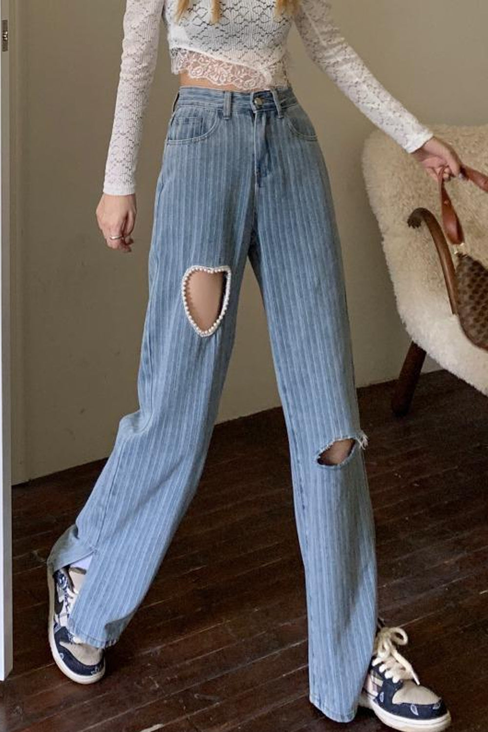 Heart Shaped Hole Jeans Pants