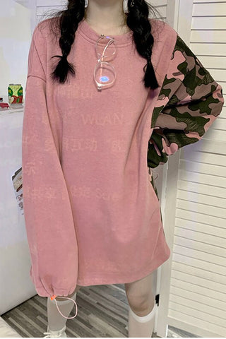 Sudadera holgada informal de camuflaje de una manga