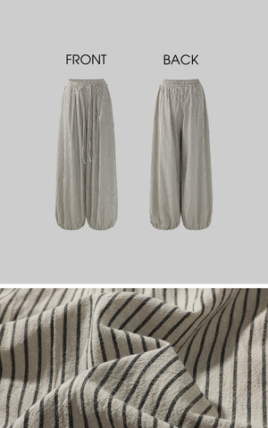 Drawstring Wide Stripe Pants in Washed Linen