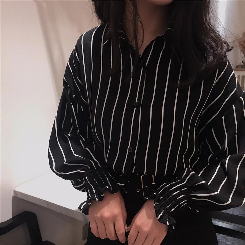 Vintage Striped Slim Stand Collar Shirt