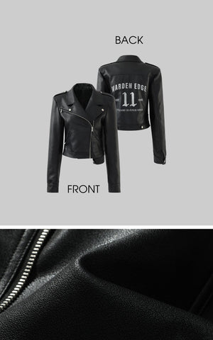 Cropped Leather Jacket with Zipper Detail