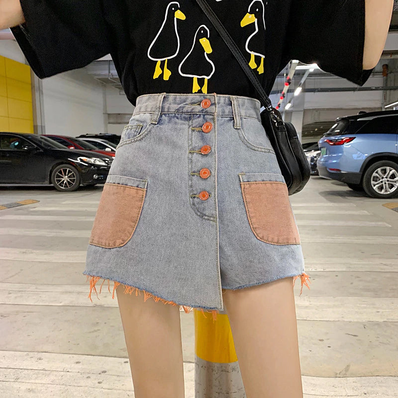 Color Pocket Style Denim Shorts Pants