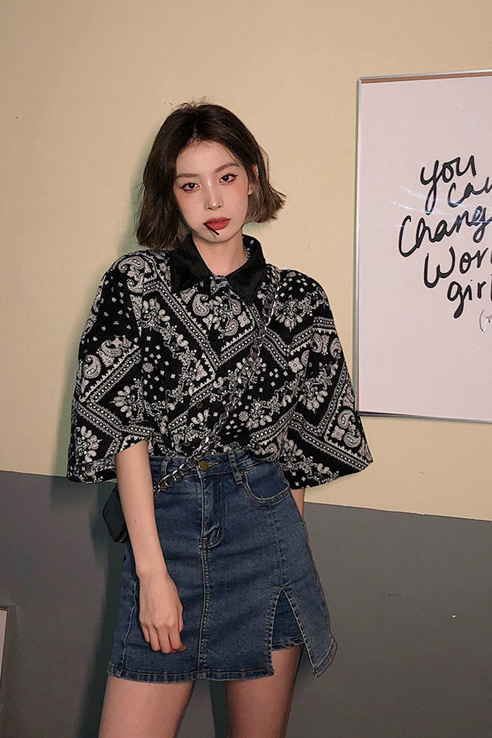 Vintage Black Art Pattern Loose Blouse Shirt