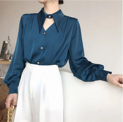Loose Turn Down Collar Cute Elegant Office Blouse Shirt