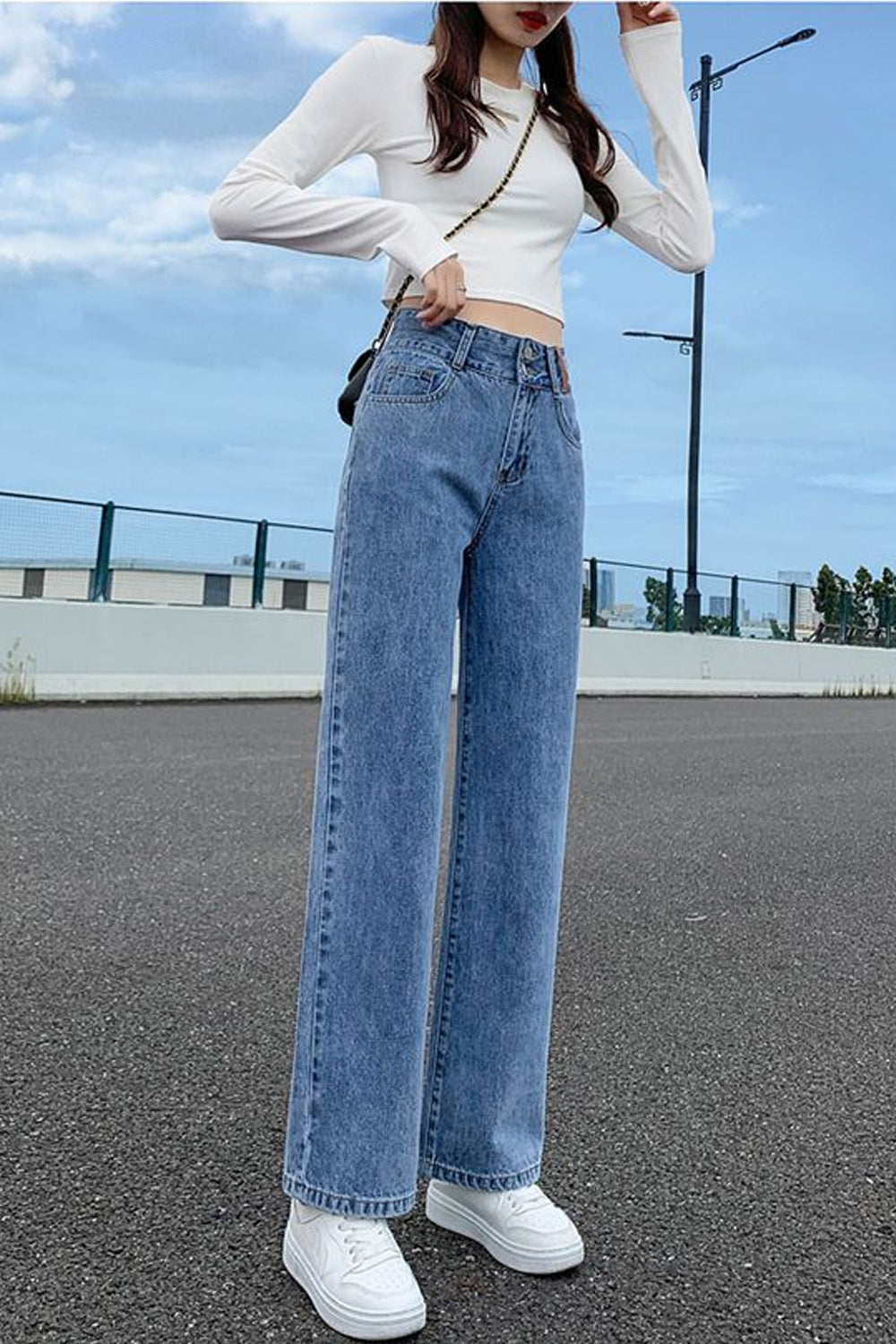 High Waist Long Solid Slim Jeans Pants