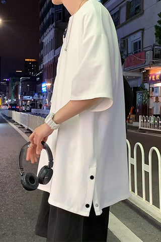 Loose Short Sleeve Hip Hop Side Slit Button Men Shirts