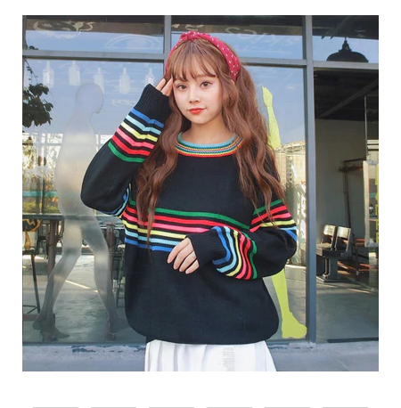 Sweet Rainbow Stripe Loose Sweater