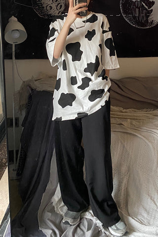 Loose Short Sleeve Cow Pattern Shirt
