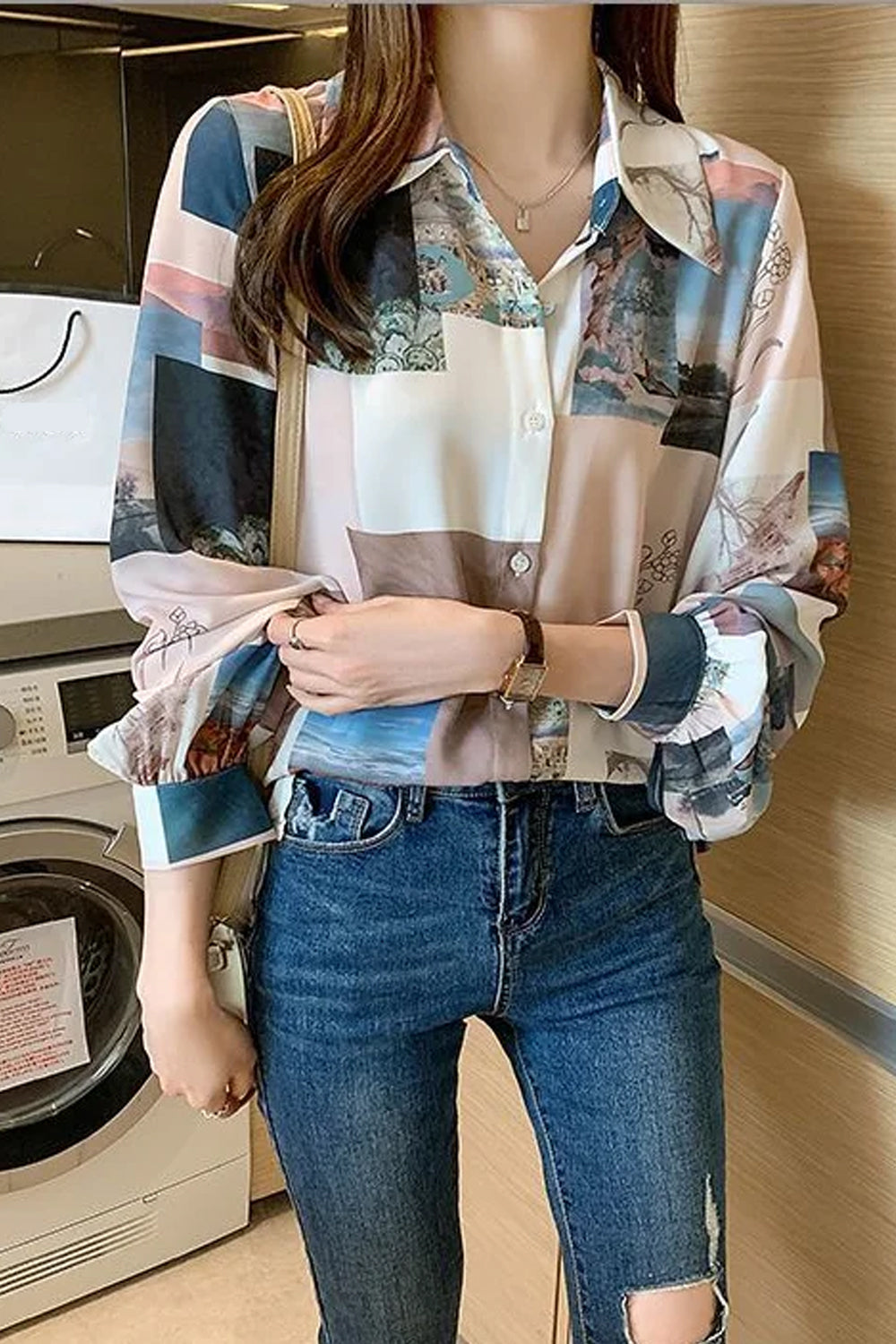 Long Sleeve Spring Pattern Blouse Shirt