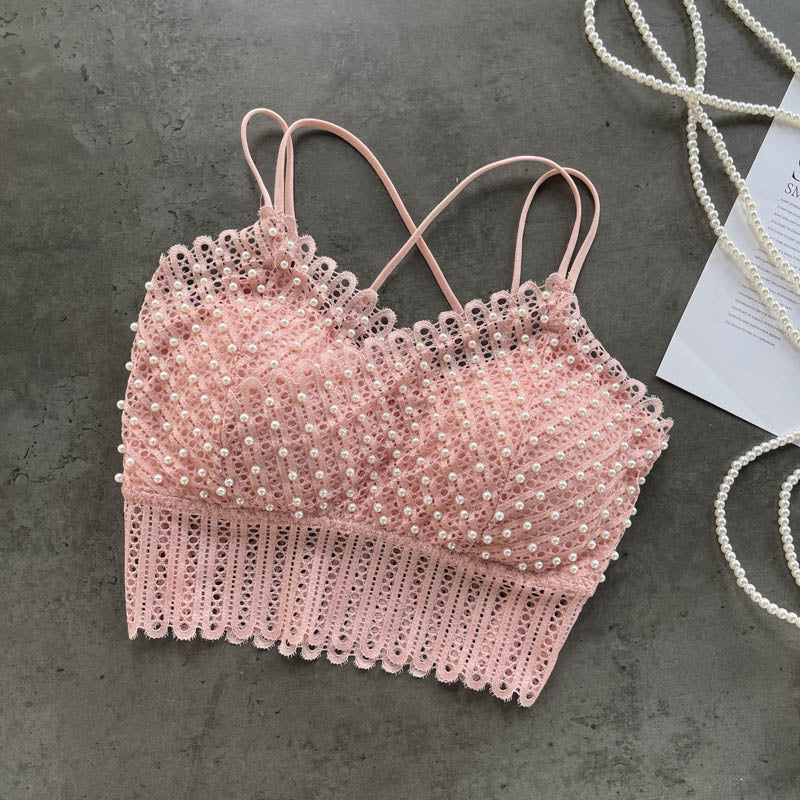 Sexy Beaded Lace Camisole Crop Tops