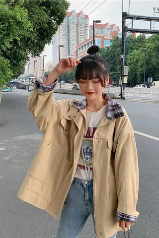 Long Sleeve Plaid Adjustable Padded Jacket