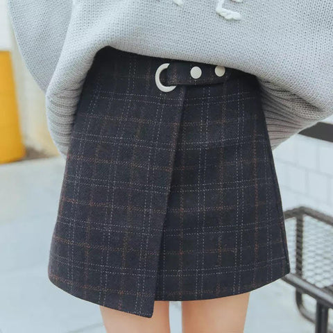 Retro Thicken Wool Plaid Mini Skirts