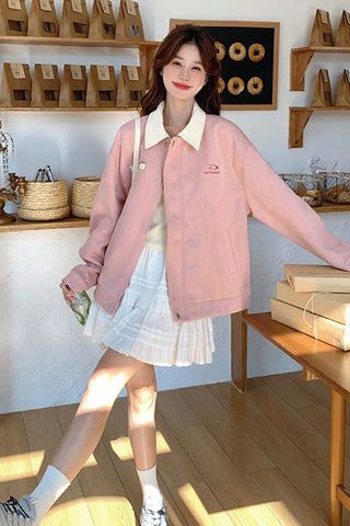 Long Sleeve Faux Suede Pink Elegant Jacket