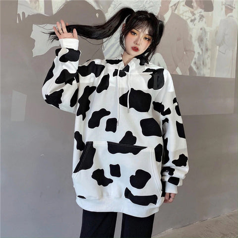 Sudadera con capucha estampada con estampado de vaca