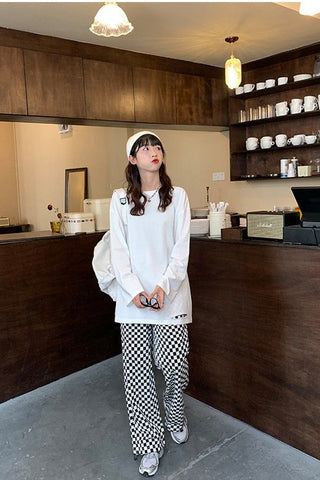 High Waist Plaid Colors Jogging Pants