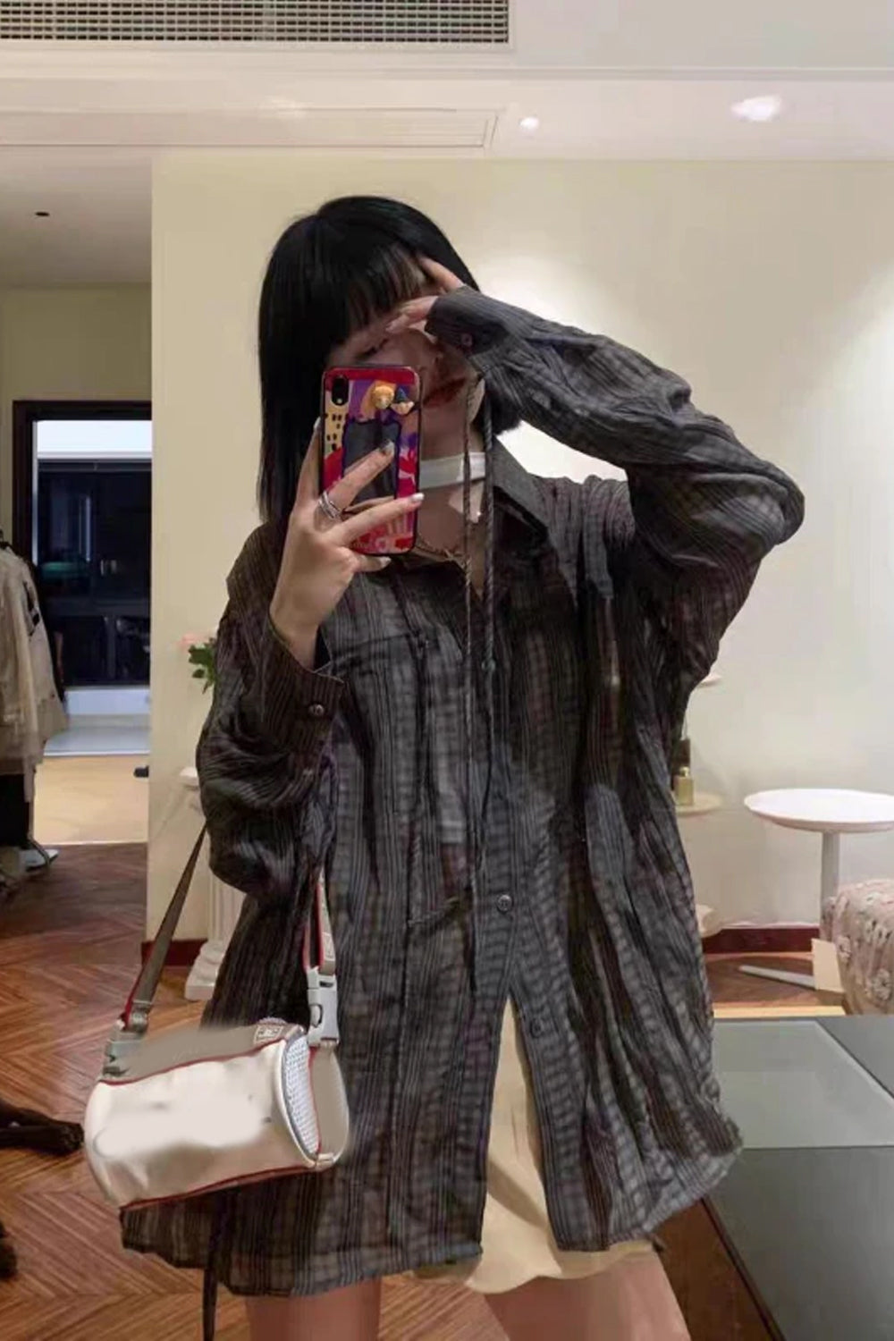Long Sleeve Tied Patchwork Transparent Shirt