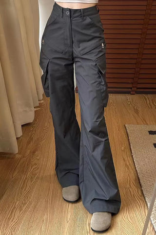 High Waist Big Cargo Pockets Flare Pants
