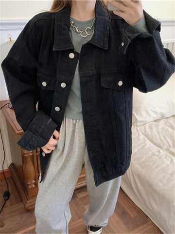 Loose Retro Black Jeans Jacket