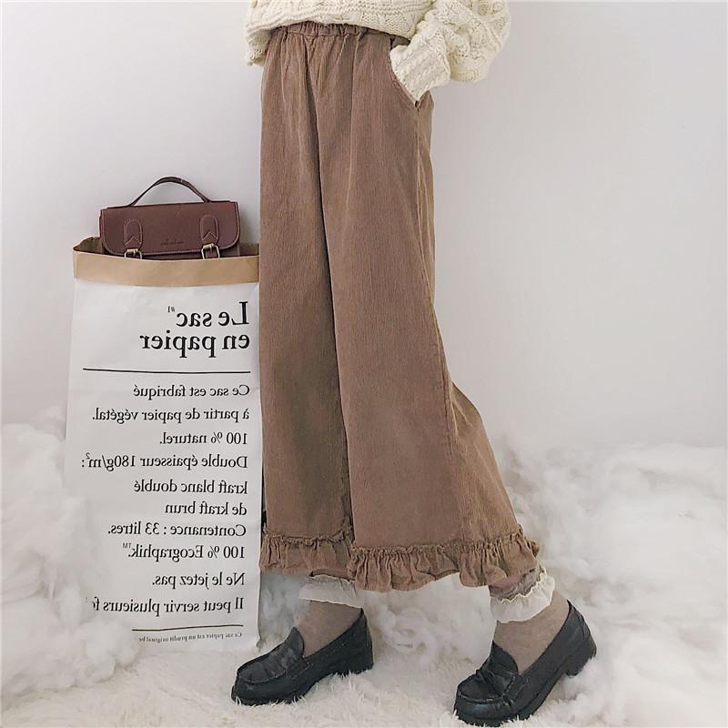 Vintage Cordhose mit hoher Taille und weitem Bein und Rüschen