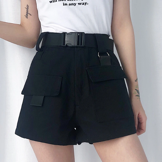 High Waist Cargo Shorts With Pocket Buckle Belt