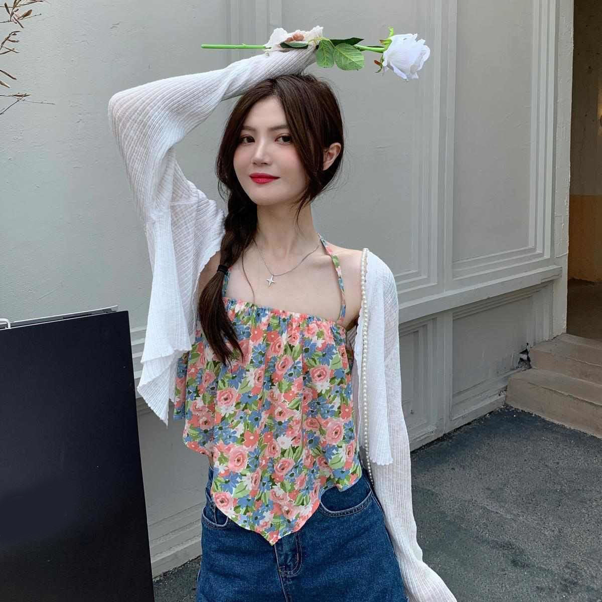 Sexy Floral Backless Retro Crop Tops