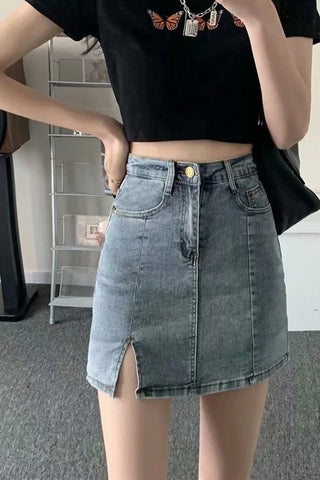 High Waist Front Slit Short Denim Skirts
