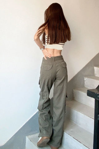 High Waist Cargo Pockets Loose Pants