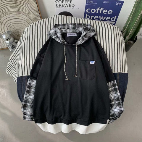 Fake Two Pieces Hooded Plaid Jacket