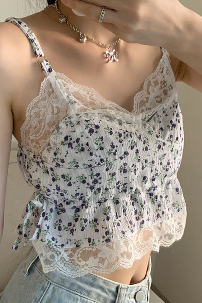 Sexy Camis mit Blumenmuster und Spitze, bauchfreie Tops 