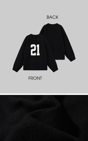 Oversized Knit Sweater with Textured Number Motif
