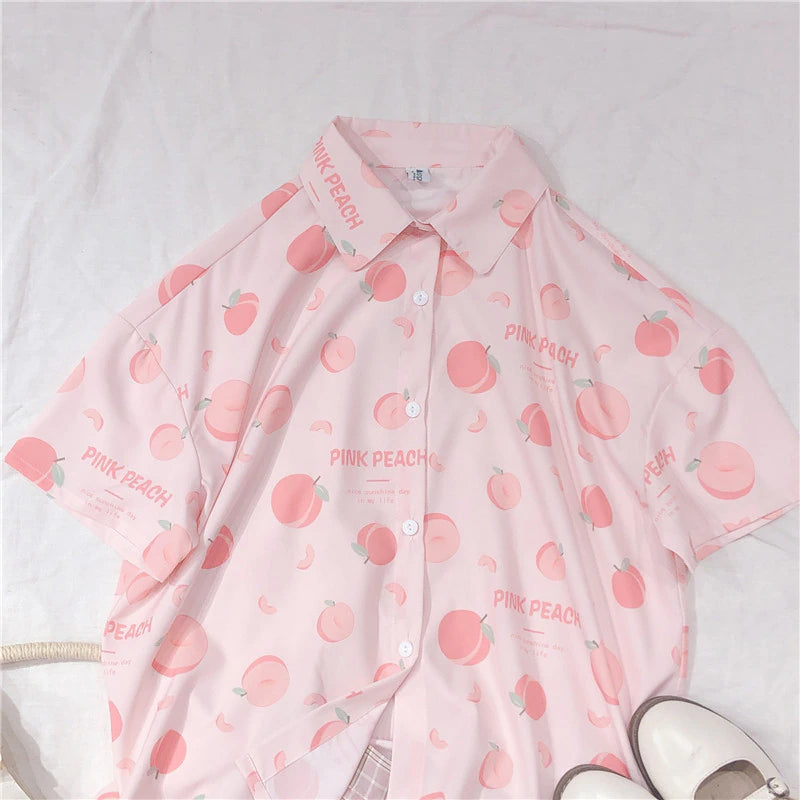Vintage Peach Fruits Printed Shirt