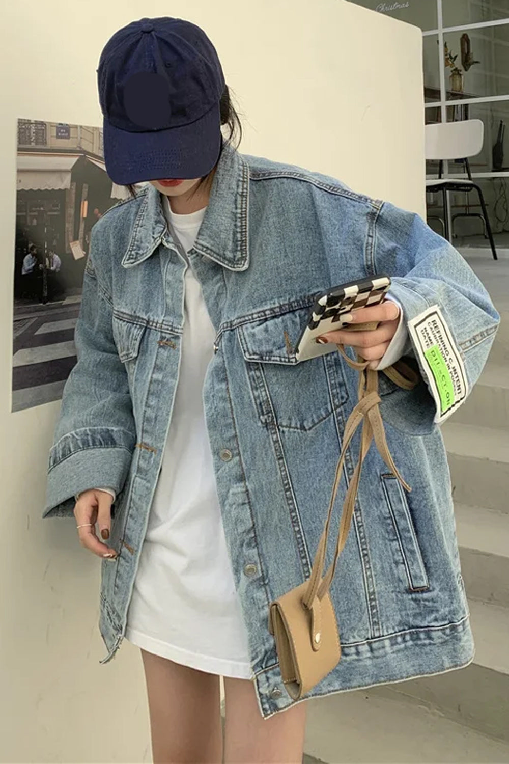 Loose Patchwork Colors Denim Jeans Jacket