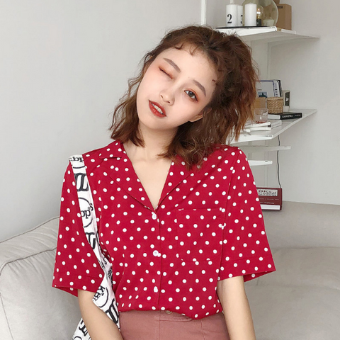 Short Sleeve Retro Polka Dot Blouse Shirt