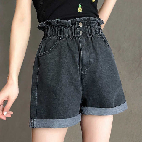 Elastic High Waist Denim Short Jeans