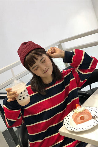 Long Sleeve O-Neck Striped Sweatshirt