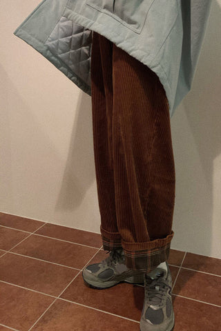 Back Side Plaid High Waist Corduroy Long Pants