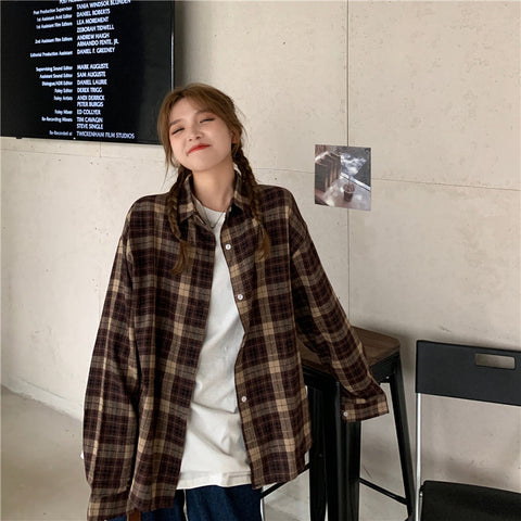 Retro Plaid Colors Casual Blouse Shirt