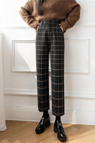 High Waist Elegant Plaid Office Long Pants