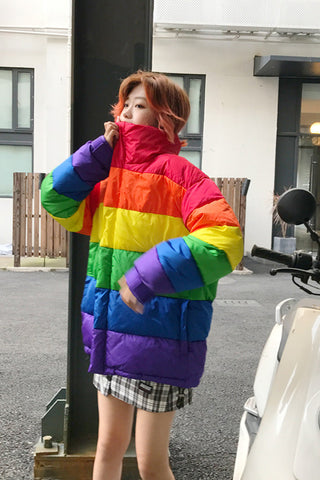 Solid Warm Rainbow Color Parkas Coat Jacket