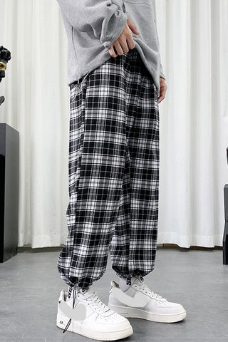 Dark Hip Hop Plaid Joggers Pants