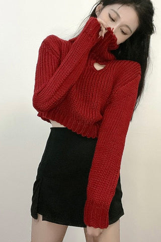 Heart Shape Sexy Turtleneck Long Sleeve Crop Sweater