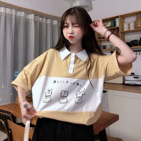 Loose Cat Japanese Printed Collar Shirt