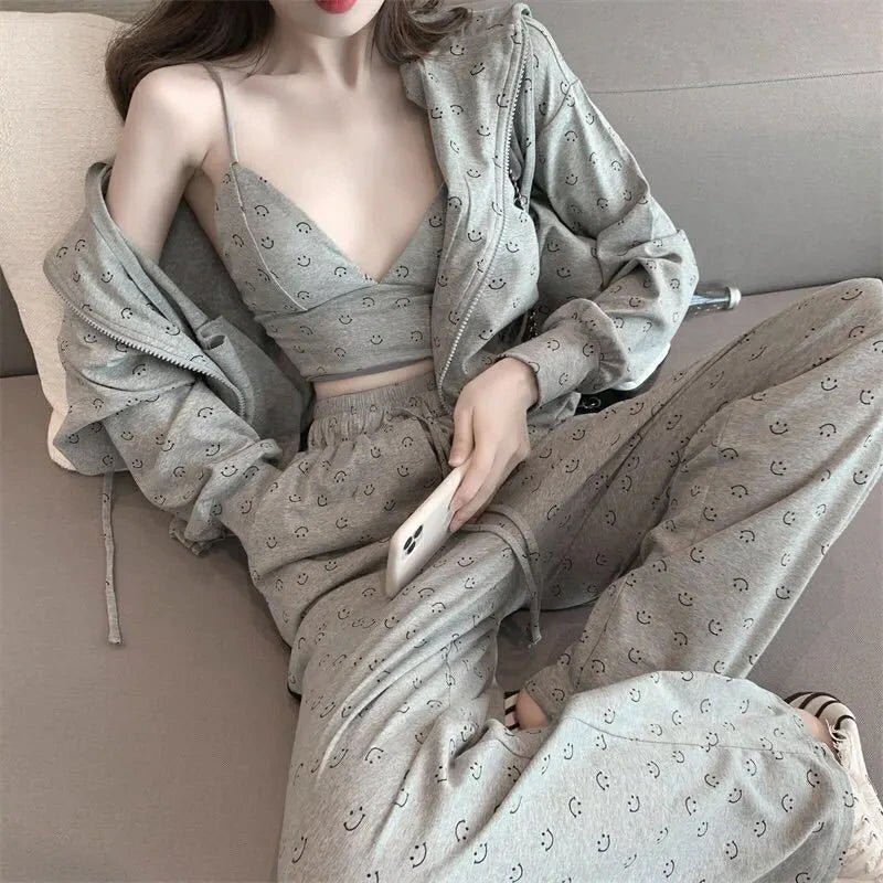 3 Pieces Smile Emoticon Casual Suit