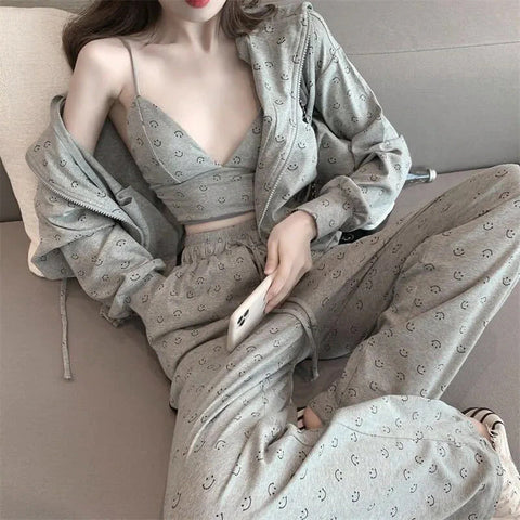 3 Pieces Smile Emoticon Casual Suit